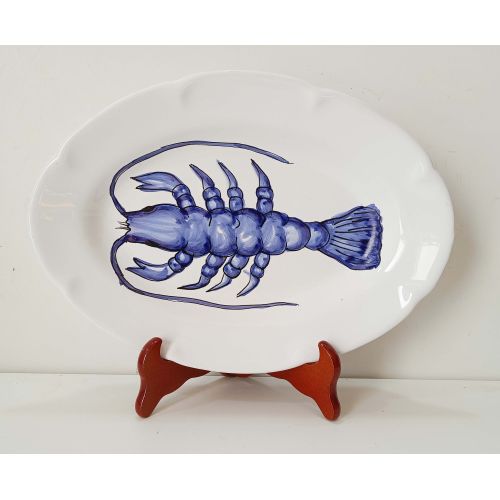 Plat ovale à bord ondulé. Collection Mer. Céramique de...