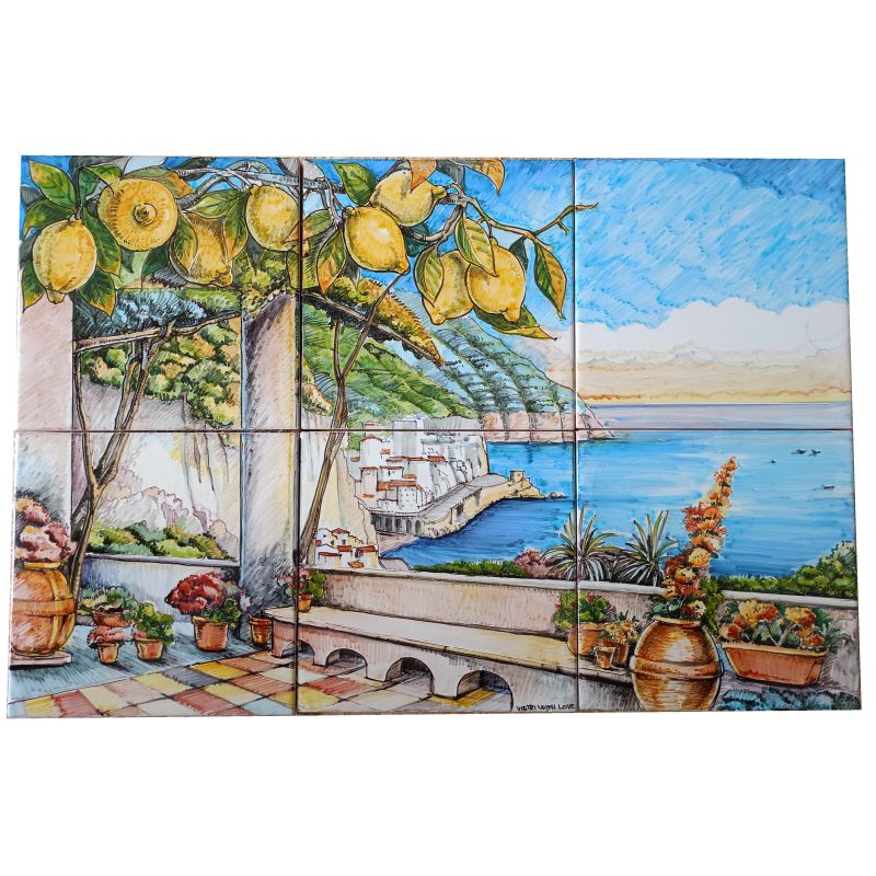 Wall panel tiles hand-painted Vietri ceramic.