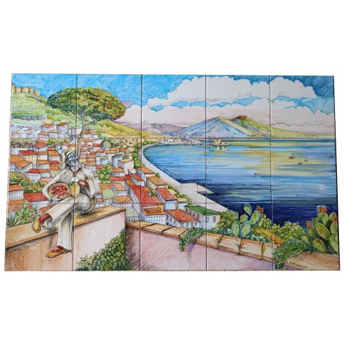 Panneau Mural. Vue de Naples. Céramique de Vietri Peinte...