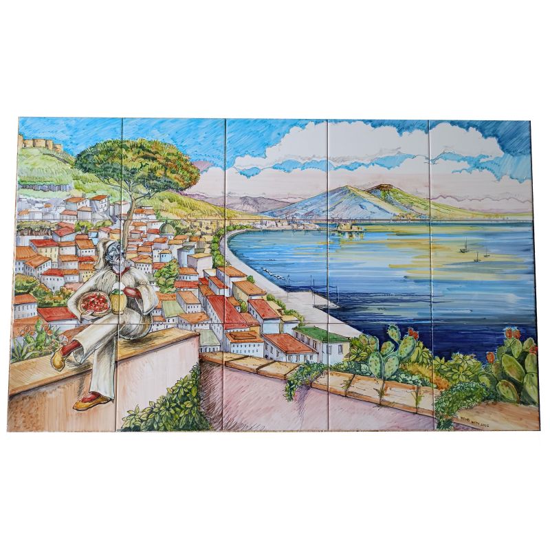 Wall panel tiles hand-painted Vietri ceramic.