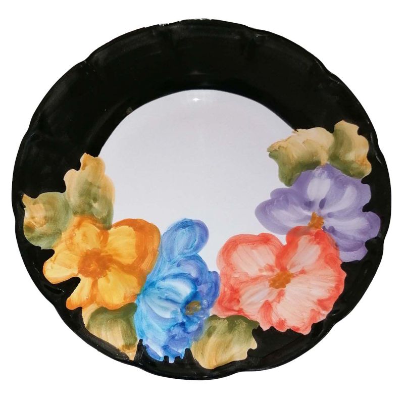 Dish, plate Half border flower line. handpainted in Vietri ceramic dinner, fruit/dessert underplate