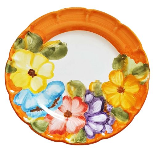 Teller. Linie Halber-Blumenrand. Handbemalte Keramik aus Vietri