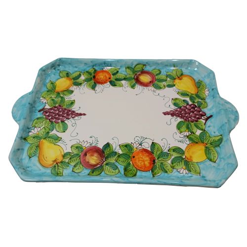 Bandeja con 12 tazas y azucarero. Línea Frutas. Cerámica de Vietri. Pintado a mano.