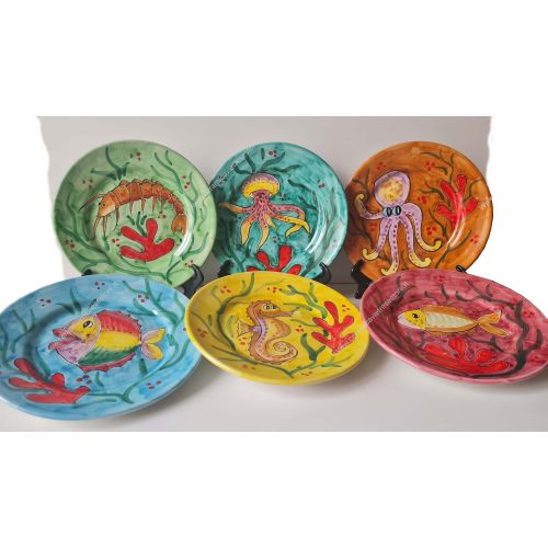 Piatto. Linea Marini. Dipinti a mano. Ceramica vietrese