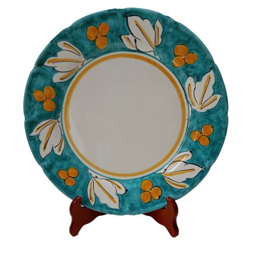 Plate Positano Model. Leaves. Vietri ceramic. Hand-painted.