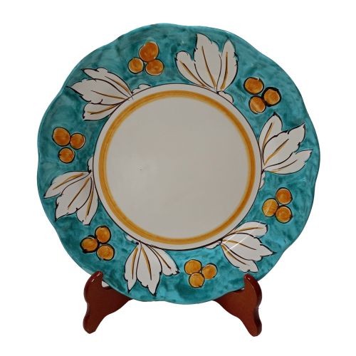 Piatto Modello Positano. Foglie. Ceramica di Vietri. Dipinto a mano
