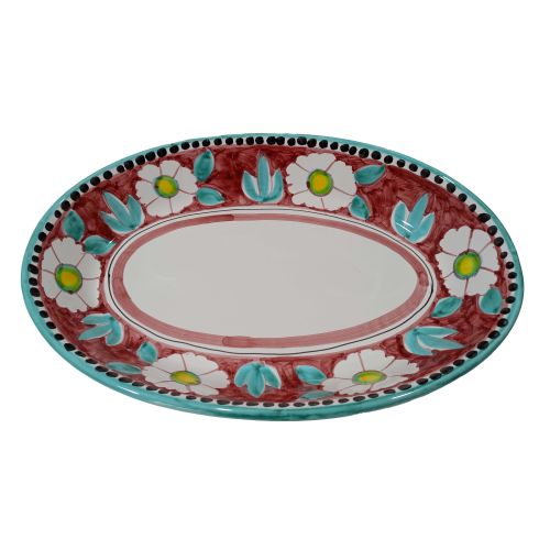 Plat ovale en forme de coupe. Plat de service. Modèle Positano – Fleurs. Céramique de Vietri. Peint à la main.