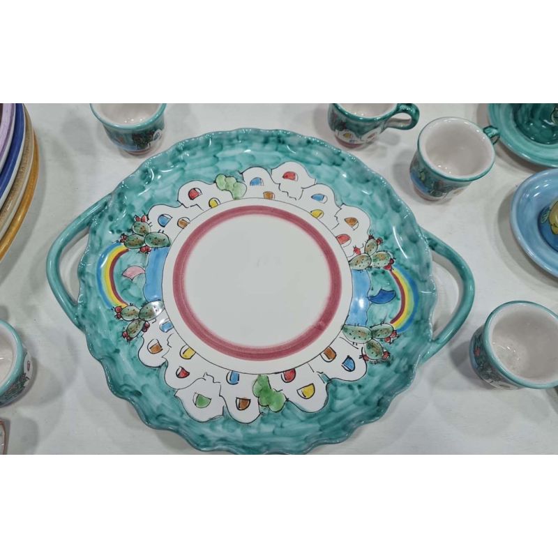 Tray with 6 cups and sugar bowl. Little Houses...