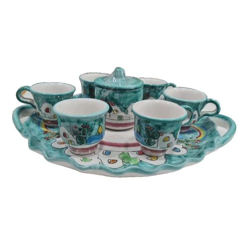Tray with 6 cups and sugar bowl. Little Houses line....