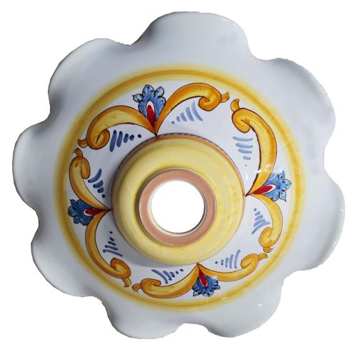 Lampadario bordo ondulato Barocco Ceramica di Vietri dipinta a  mano.