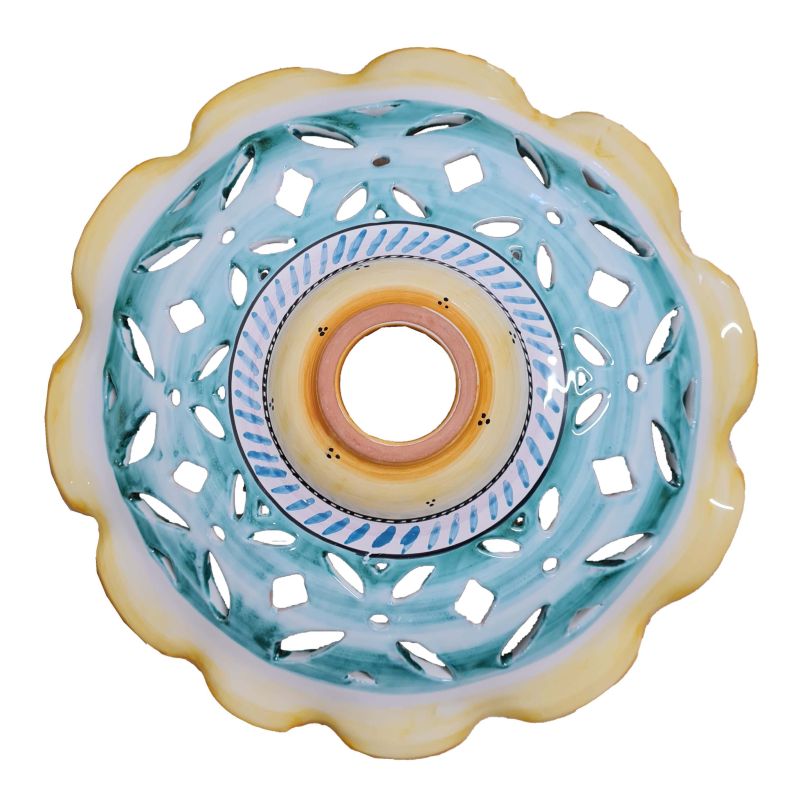 Lampadario bordo ondulato traforato. Ceramica...