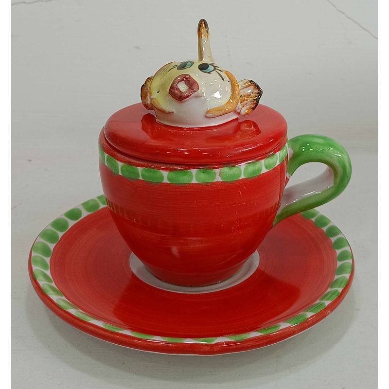 Coffee cup with embossed lid, saucer animal...