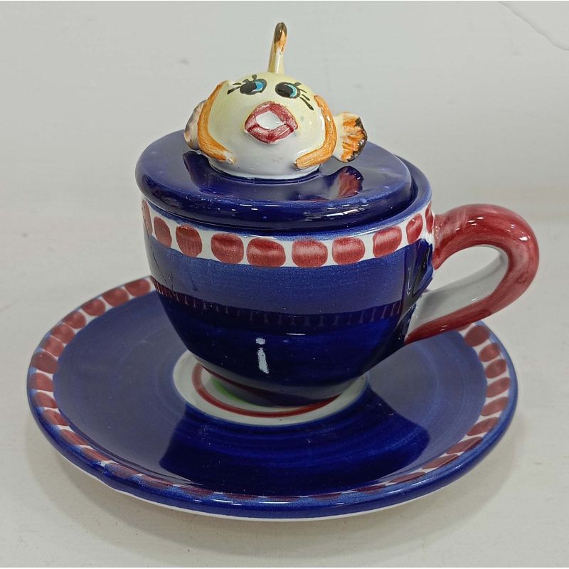 Coffee cup with embossed lid, saucer animal...