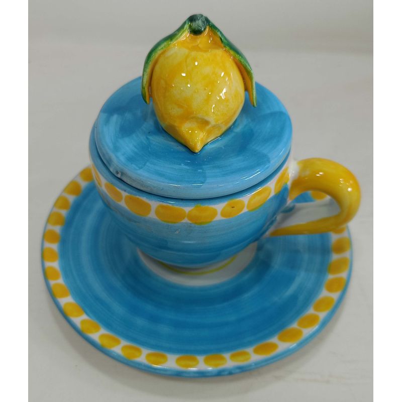 Coffee cup with embossed lid, saucer animal...