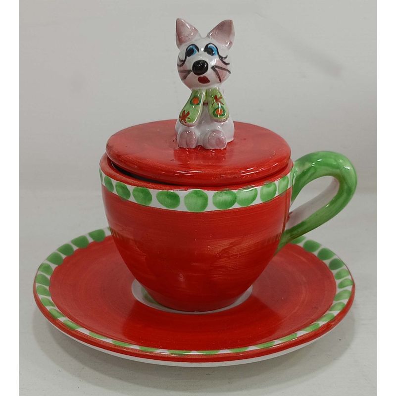 Coffee cup with embossed lid, saucer animal...