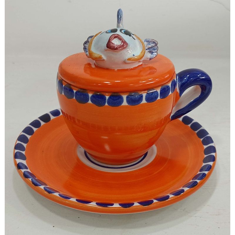 Coffee cup with embossed lid, saucer animal...