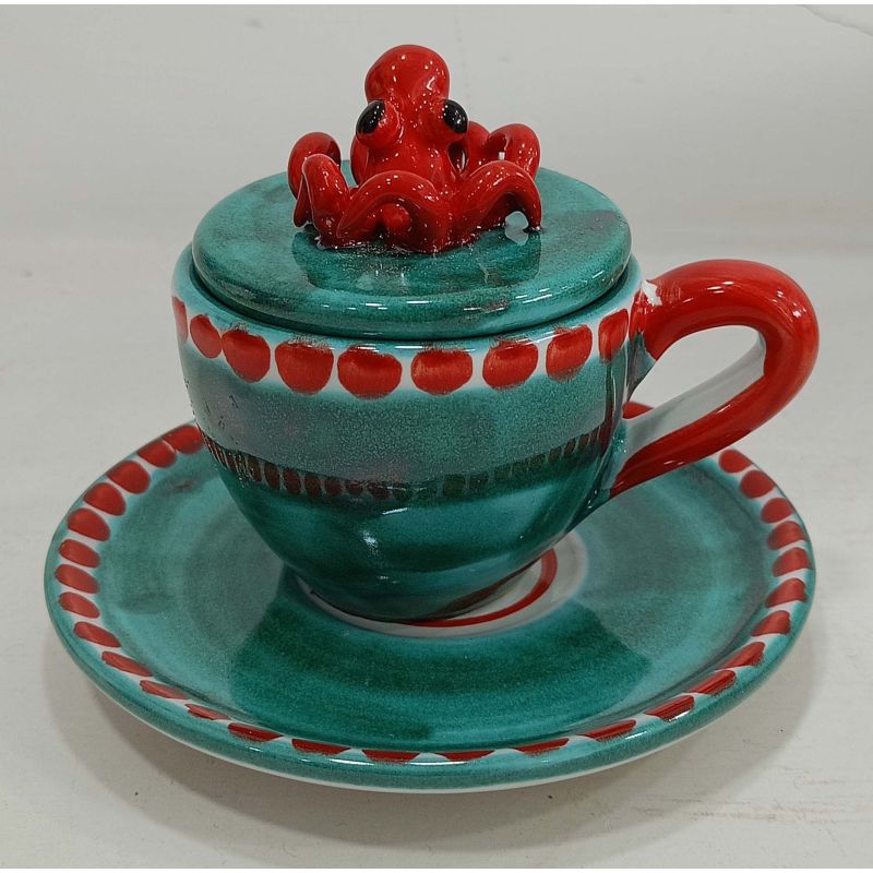 Coffee cup with embossed lid, saucer animal...