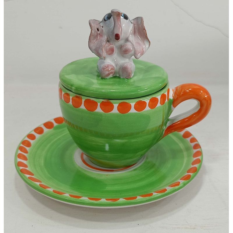 Coffee cup with embossed lid, saucer animal...