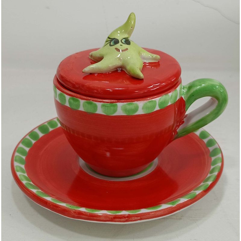 Coffee cup with embossed lid, saucer animal...