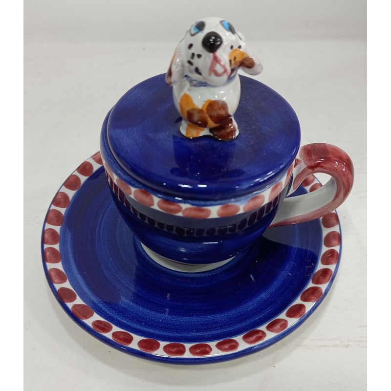 Taza de café con tapa grabada, platillo línea...