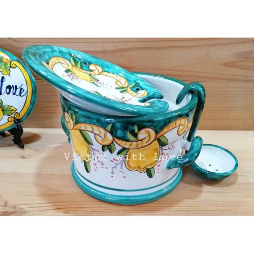 Cylindrical Mozzarella cheese pot Lemon line - Hand-painted Vietri ceramic