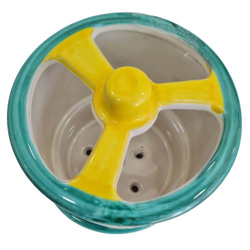 Besteckabtropfbehälter. Häuschen-Kollektion. Handbemalte Vietri-Keramik.