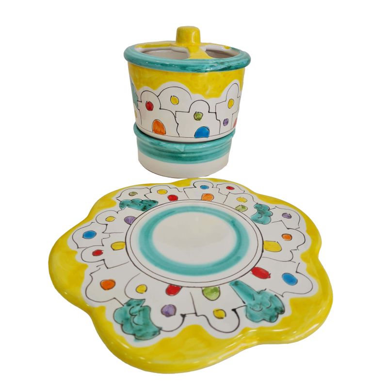 Pan rest Houses Line. Handmade Vietri ceramic.