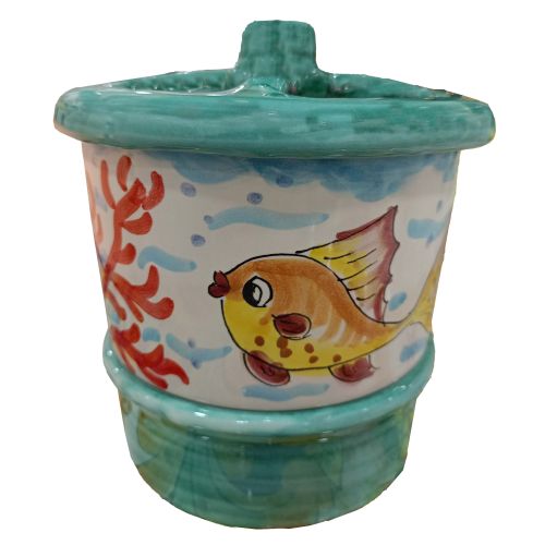 Cutlery tray Light Fishes line. handpainted Vietri ceramic.