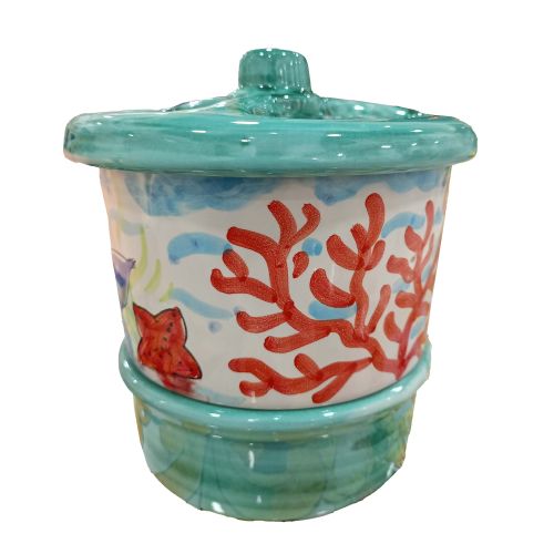 Cutlery tray Light Fishes line. handpainted Vietri ceramic.