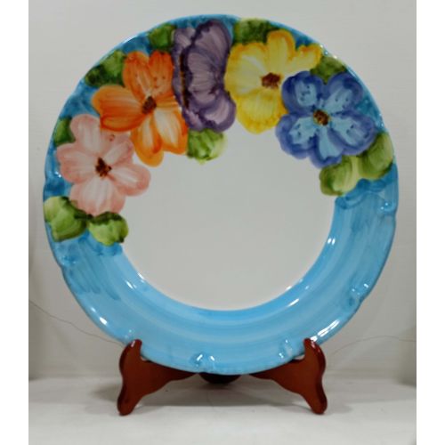 Plate. Half-border Flowers Line. Hand-painted Vietri ceramic
