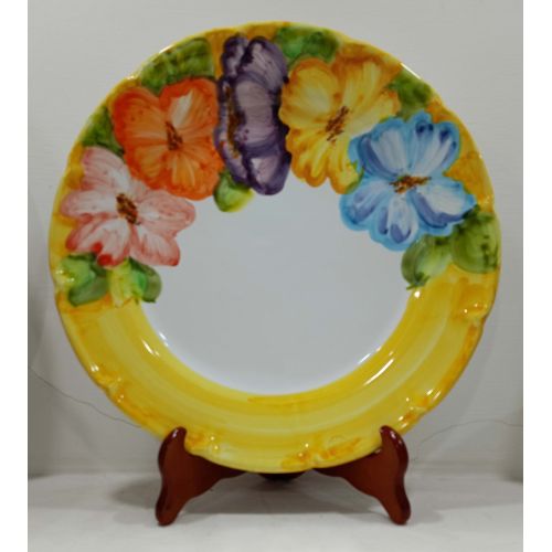 Teller. Linie Halber-Blumenrand. Handbemalte Keramik aus Vietri