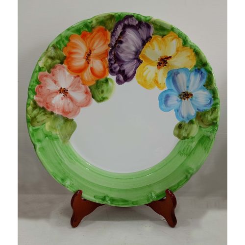 Plate. Half-border Flowers Line. Hand-painted Vietri ceramic