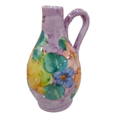 Oliera Acetiera bottiglia olio Aceto Con Manico Linea Limoni e Fiori. Ceramica di Vietri dipinta a mano