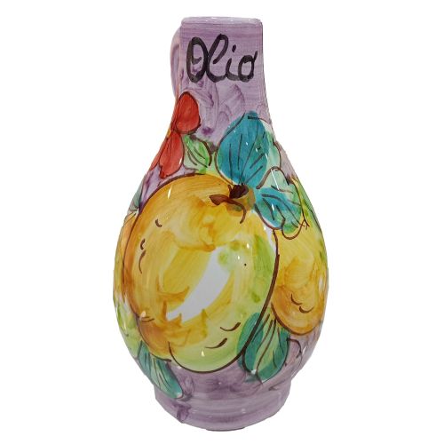 Oliera Acetiera bottiglia olio Aceto Con Manico Linea Limoni e Fiori. Ceramica di Vietri dipinta a mano