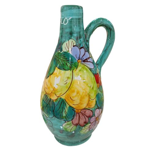 Oil and Vinegar Bottle with Handle. Lemons and Flowers Collection. Hand-Painted Vietri Ceramics.