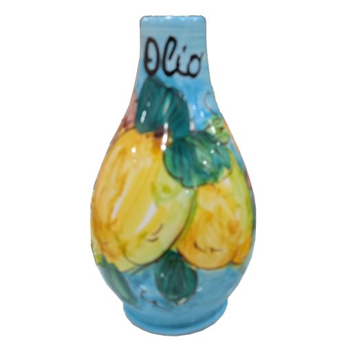 Öl- und Essigflasche mit Griff. Zitronen- und Blumen-Kollektion. Handbemalte Vietri-Keramik.