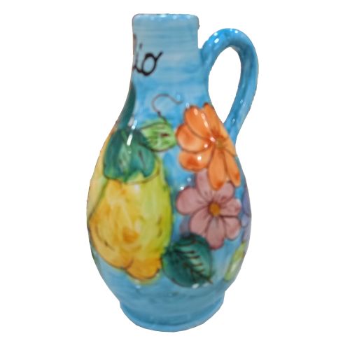 Cruet Vinegar oil bottle Lemons and Flowers line. Hand-painted Vietri ceramic