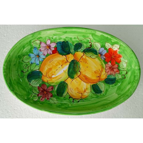 Fuente ovalada tipo cuenco. Plato de servir. Línea Flores y Limones. Cerámica de Vietri. Pintado a mano.