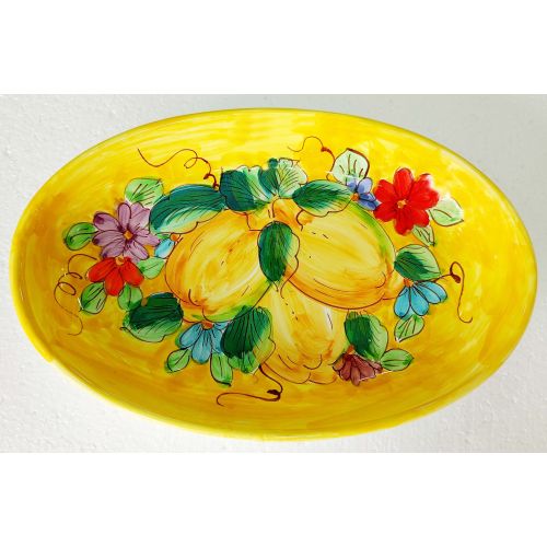 Plat ovale en forme de coupe. Plat de service. Ligne Fleurs & Citrons. Céramique de Vietri. Peint à la main.
